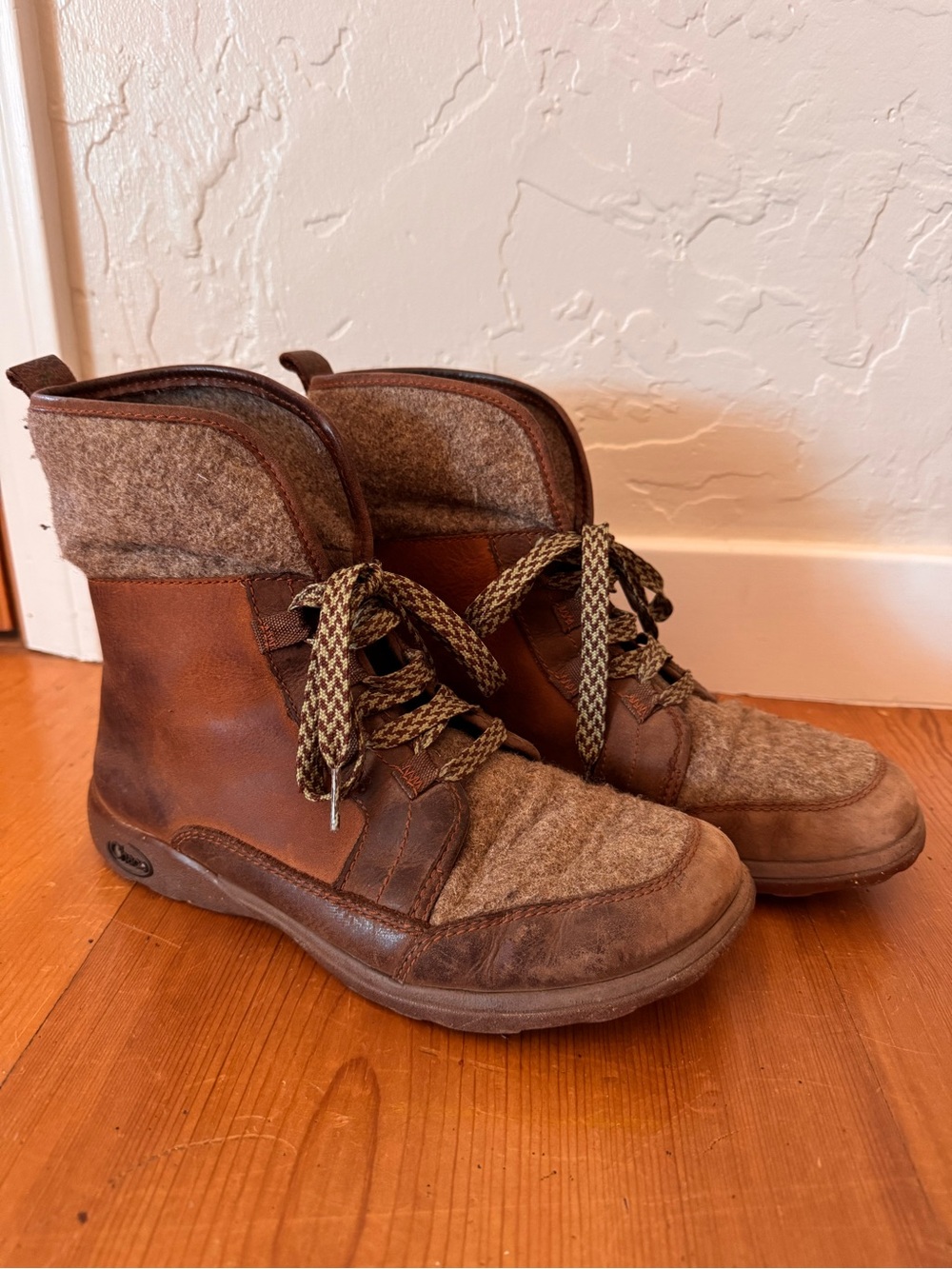 Chaco Brown Leather and Heathered Wool Boots